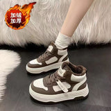 New High-Top Shoes Women's Winter Plus Velvet Warm Cotton Shoes Thick-Soled Anti-Skateboard Shoes Campus Wind Casual