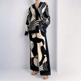 Women's New Temperament Trend Lazy Style Printed Shirt Long-Sleeved Fashion Suit Two