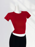 Zingj West Sister With The Same Wine Red Short-Sleeve T-Shirt Female Shoulder Chic Beautiful Small Shirt This Life Year Slim