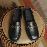 Shoes Women's Spring And Summer Flat Shoes On The Front Of Small Leather Shoes Buckle Englen Wind Shoes Black