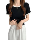 Zingj Color Round Collar Short-Sleeved T-Shirt Female 2024 New Summer Bottom Shirt Korean Version Slim Short Student Top