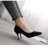 Large-Size High-Heeled Women 2025 Spring And Autumn New Black Fine Heel Pointed Light Mouth Velvet Professional Work