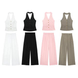 Autumn New Back Hanging Neck Vest 8364532 Broad Leg Pants
