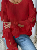 Autumn New French Round-Neck Bow Decorated Long-Sleeved Loose Knitted Jacket Sweater