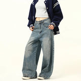 Zingj Washed Machete Design Sense Jeans Men And Women Hip Hop Popular Logo High Street Loose Versatile Wide Leg