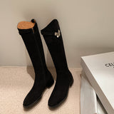 Zingj Comfortable Low Heel Boots 2023 New Oblique Temperament Girl Boots Are Versatile-Outfit