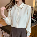 Women Shirt Long-sleeved Blouse Lace Up Chiffon Shirts 2023 Spring New Fashion Women Clothing Bowknot Elegant Womens