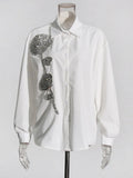 Fashion Casual Loose Thin Top Woman 2025 New Collar Heavy Industry Design Stitched Diamond Women's