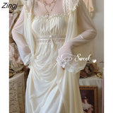 Vintage Fairy Dress Women 2022 Autumn Lace Sexy Patchwork Elegant Strap Dress Female Casual Korean Chiffon Mesh Long