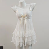 New Sexy Pajamas Women's Summer Small Breast Lace Mesh Seduction Belt Ice Ribbon