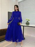 New V-Neck Single-Drenchee Chiffon French Retro Dress Thin A-Character Long Dress Women's Bubble