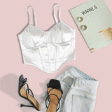 Zingj Satin Show Chest Bundle Waist Sexy Sling Show Back Vest Female Summer Small Top