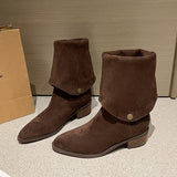 Two- Through Pile Of Boots Can Be Flipped Over The Fashion Boots Autumn New Velvet Thin Boots But Knee Long Barrel Knight