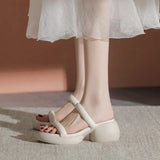 Real Soft Leather Elegant 2025 Simple Thick Bottom Increased A Word Drag Female Summer Fairy High Heels Outside Wear Beach