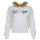 Cloth Forget Retro Hair Splicing Velvet Zipper Casual Coat BM Style Hooded Solid Color