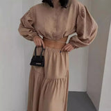 New With Long-Sleeved Top Folded Open Skirt