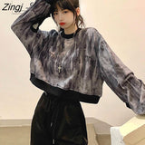 Sweatshirt Women Casual Korean Style Spring 2023 New Tie Dye Black Soft Loose All-match Teens Girls Trendy Clothes