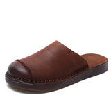 Time 99] Head-Level Cow Skin Retro Wearing Baotou Half Slippers Women's Summer Comfortable Leisure Boun