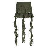 Zingj Style Design Sense Ribbon Bow Pocket Skirt Female Low Waist Solid Color Bow Pleated