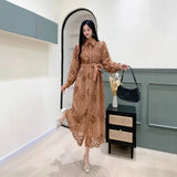 Style Dress Woman 2025 New Heavy Industry Embroidery Hollow Flower Buckle Repair In The Long Bubble Sleeve