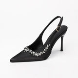 Sandals Women's Summer 2025 New Fine-Heeled Tips High-End Sexy Silk Satin Water Drill High