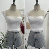 Thai-Style Small Design Mesh Yarn Draw-Folded Breast Sling Sling With Bra Cushion Short Sleeveless Top