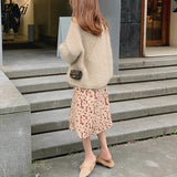 Dresses Women Sexy Ladies Clothes Print Mid-Calf V-Neck All-match Casual High Waist Ins Harajuku Elegant College