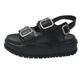 Sandals Women's 2025 Summer New Thick Bottom Korean Version Vintage Round Head Double Buckle With Student Leisure Beach
