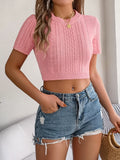 Shooting 2025 Spring And Summer Leisure Mahjong Short-Sleeved Knitted Jersey Holiday Short Umbilly Tops Women's