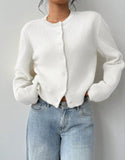 And Winter Sweater Women's Fashion Thin Round-Neck Long Sleeve Button Short Loose Cardigan Top