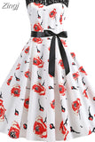Patchwork Floral Print Women Summer Dress Hepburn 50s 60s Elegant Vintage Dress Office Ladies A-Line Party Dresses