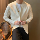 New Knitted Sweater Men's Spring And Autumn Trend Solid Color Blouse Youth Thin Business Leisure Sweater