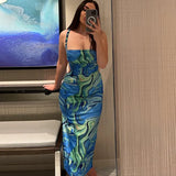 Zingj Women's Summer 2024 New Fashion Print With Open Back Strap Slim Sling