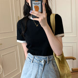 Zingj Bottom Shirt Female Slim Short-Sleeved T Shirt Female 2024 Summer New Korean Version Students Round Collar Women's