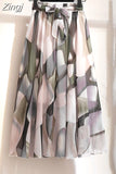 Women Summer Floral Print Chiffon Girls Spring Korean A-Line High Waist Ladies Elegant Office Holiday Midi