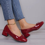 Leather Square With Fashion Single-Shoe Women's Shoes 2025 New Low-Heeled Light Bow Single Shoes Small Leather