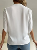 Hollow Summer Shirts V-neck Lace Chiffon Blouses Woman Petal Short Sleeve Tops 2023 Office Lady Para Mujer Elegant
