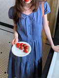 Feel Bubble Sleeve Dress Summer Women's Long Design Loose Solid Color Age Reduction Pressure Folding