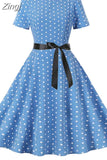 Women Summer Floral 50s Vintage Casual Elegant Print O Neck Party Work Office Dress Retro Rockabilly