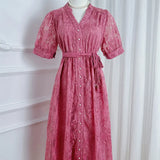 High-End Temperament Dress 2025 Summer Fashion Strap To Waist Single Buckle Embroidery Mesh Long Dress