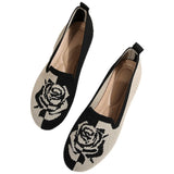 Knitted Rose Embroidered Breathable Flat Sole Shoes Women's Light-Speaker Lazy Working Shoes Boat