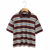 Women's Summer New Vintage Clammed Cotton Striped Polo T-Shirt