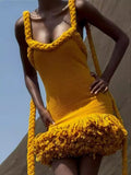Autumn And Winter Hand-Woven Jasmine Rope Shoulder Strap Tuxedo Skirt Tidly Skirt