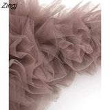 Women Fashion Single Shoulder Pleated Ruffles Tulle Knitting Short Blouse Female Asymmetric Blusas Chic Crop Tops