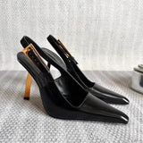 Zingj Summer New Shallow Heel Stiletto Heels Women's Feeling Small Square Head Tou Black Sandals Women's Shoes-Outfit