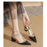 Set 2025 Pointed Rivet Shoes Tip Coated Roman Sandals Women Wear Fashion Comfortable Retro Women's