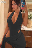 Summer Sexy Beach Vacation Two Piece Set Women Solid Skinny V Neck Low Chest Bikini Bodysuit Skirt Matching