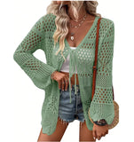 Beach Knitted Jersey In Summer 2025 Sexy Solid Color Knitted Beach Swimwear Shirt Sunscreen