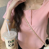 Zingj T-Shirt Female 2024 Summer New Korean Version Casual Show Thin Inside The Students Slim High Waist Student Jacket