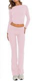 Fashion Casual Hottie Umbilized Summer Milk Silk Long-Sleeved Top Two Sets Of